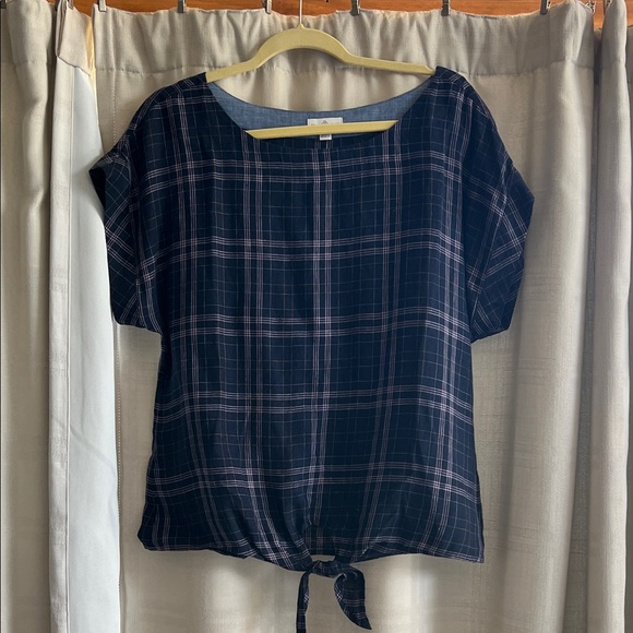 L.L. Bean Tops - L.L. Bean Signature Dark Plaid Tie-Front Blouse